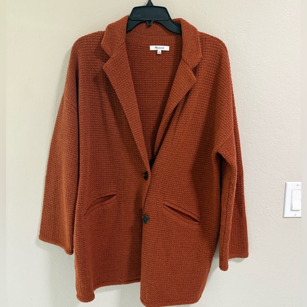 Madewell Rust Waffle Knit Cardigan Jacket Sweater M